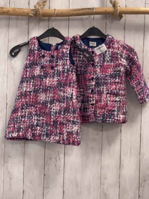 2tlg Kanz  Blazer  + Kleid  Gr. 86  weiß pink blau hellblau meliert Strick blaues Futter 