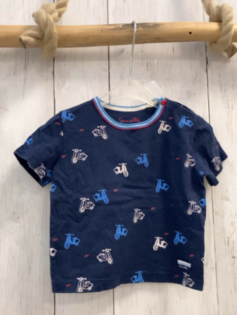 Sanetta  T-Shirt  Gr. 68  blau bunte Mofas hellblau weiß roter Streifenbund 