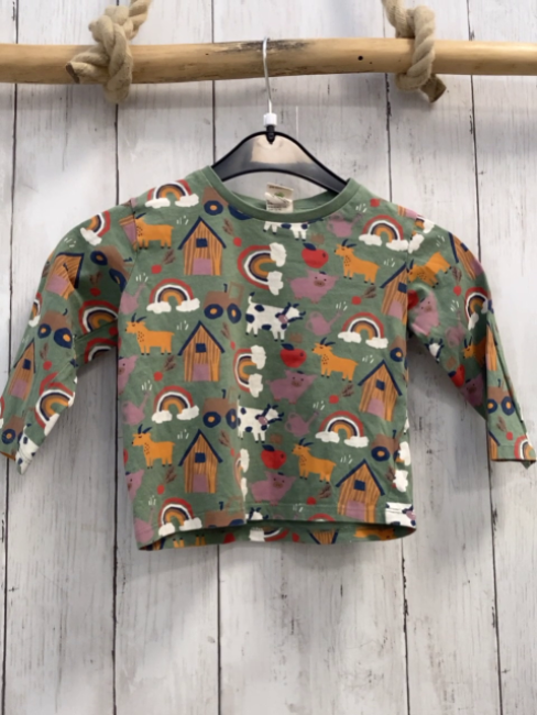 Alana  Langarmshirt Gr. 86  kiwi Bauernhoftiere Früchte Bögen ua 