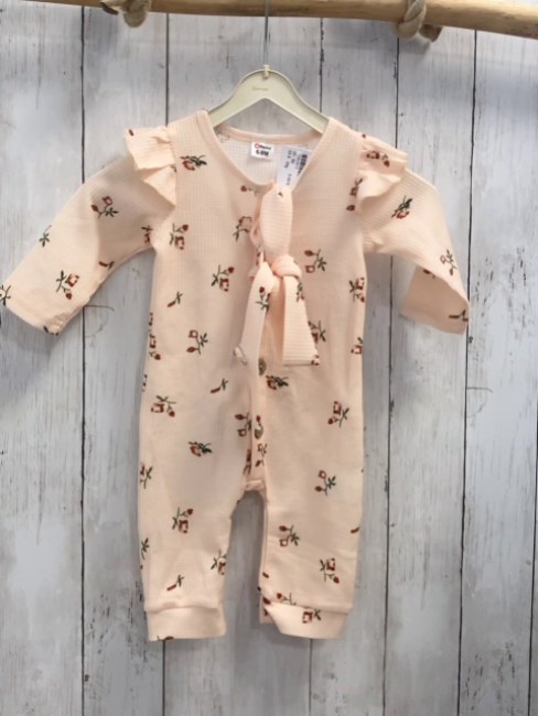 2tlg  Overall + Gürtel Gr. 80  apricot Struktur Blumen 