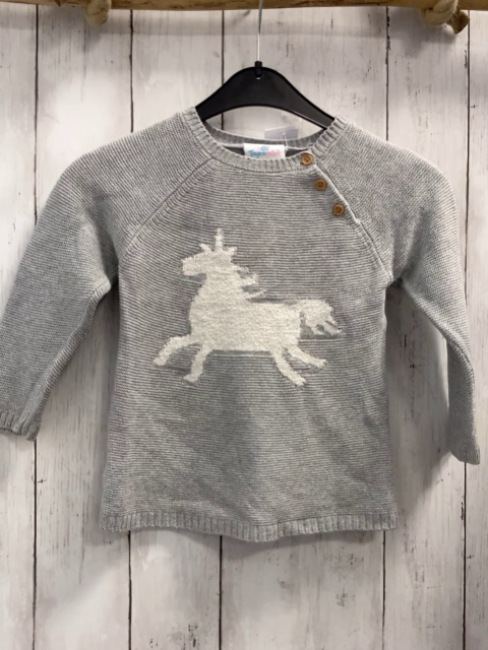   Pullover  Gr. 92  grau Strick weißes Einhorn 