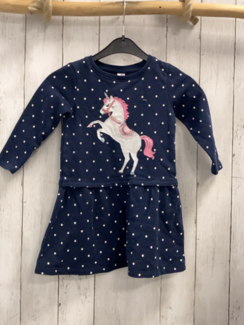   Kleid  Gr. 98  blau weißes Einhorn + weiße Punkte 