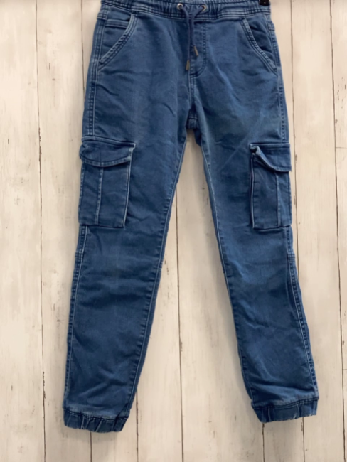   Hose  Gr. 152  blau Jeans aufgesetzte Taschen Gummizugbund mit Kordel 