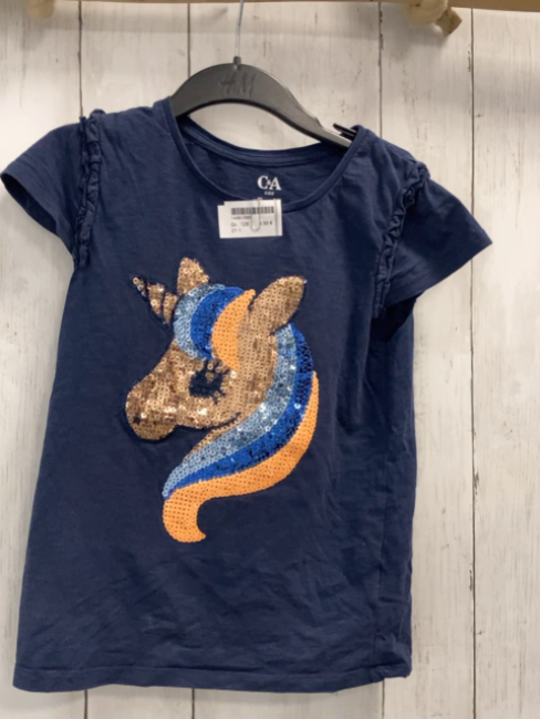   T-Shirt  Gr. 128  blau Pailettenpferd 