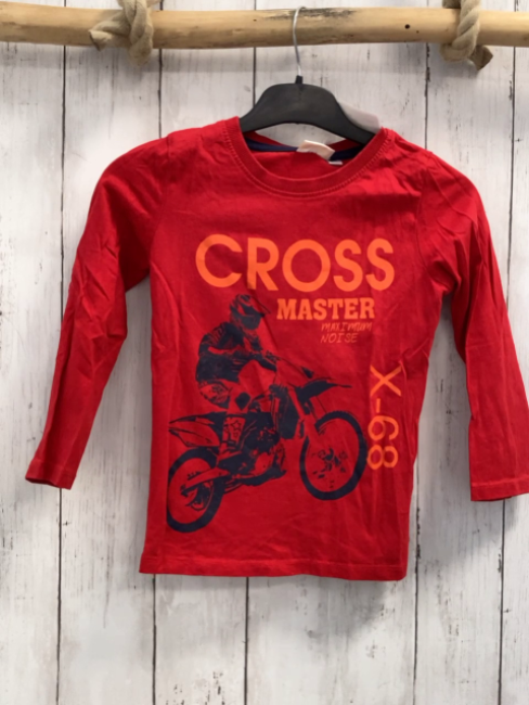   Langarmshirt Gr. 98  rot Motorradfahrer orange Schrift 