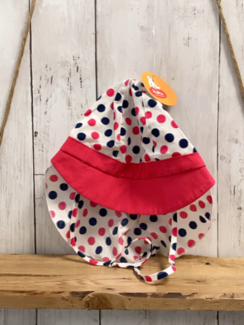 neu  Kappe  Gr. 49cm  weiß blau pink Punkte pink Schirm mit Nackenschutz 