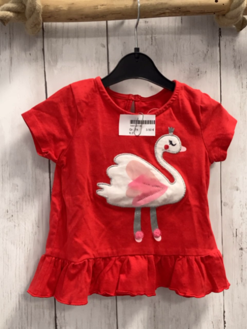   T-Shirt Gr. 74  rot Schwan mit silber Glitzer 