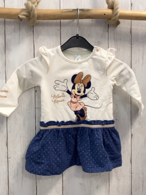 Disney  Kleid Gr. 74  creme Minnie Mouse mit bronze Glitzer blauer Rock mit goldene Punkten 
