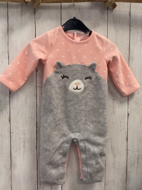 Carter´s  Overall  Gr. 74  rosa grau Fleece mit Tiergesicht + weißen Punkten 