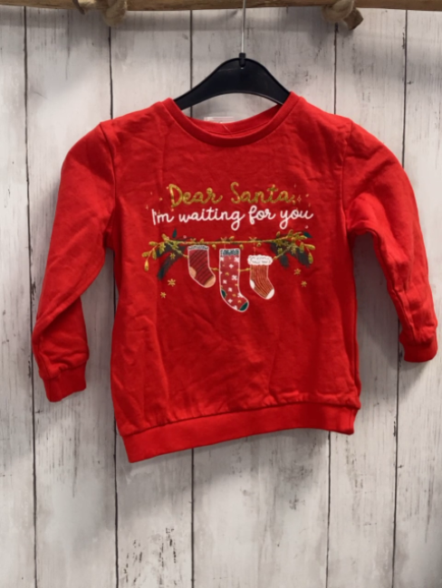   Pullover  Gr. 98  rot Wäscheleine mit Weihnachtssocken Schrift mit Glitzer 
