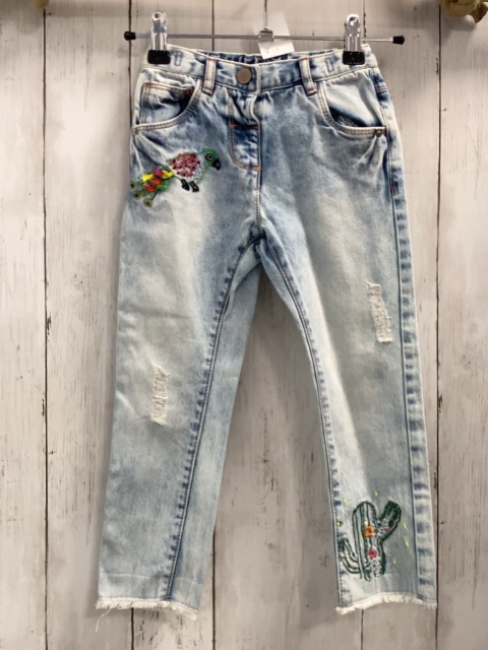 Next  Hose  Gr. 104  blau Jeans gestickter Vogel + Kaktus verstellbarer Bund 