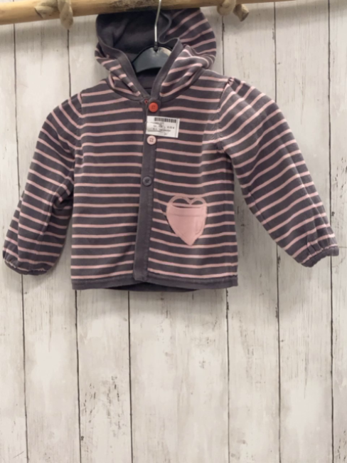Vertbaudet  Wende-Strickjacke  Gr. 104  grau rosa Streifen / grau Kapuze 