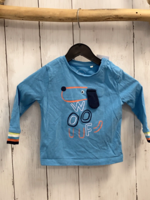 S´Oliver Langarmshirt Gr. 68  hellblau Hund gestreifter Bund