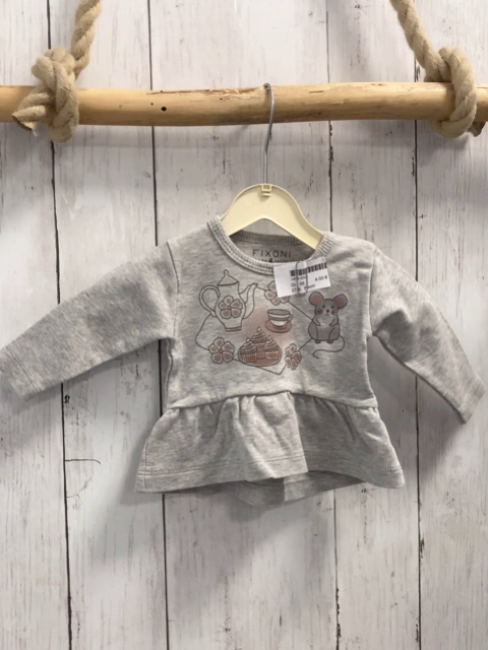 Fixoni  Langarmshirt  Gr. 56  hellgrau Maus Kaffeeservice 
