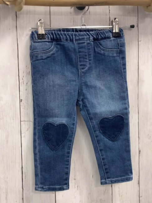 H&M Jeggings  Gr. 80  blau Jeans dunkelblaue Herzen am Knie 