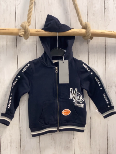 neu Mexx Sweatjacke  Gr. 92  blau Kapuze grüner Streifen am Ärmel weiße Schrift 