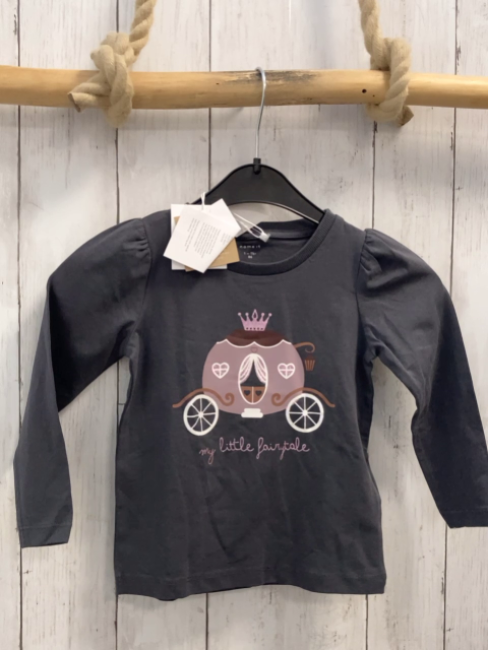 neu Name it  Langarmshirt  Gr. 86  grau Kutsche Schrift Glitzer 