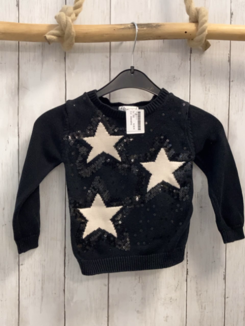 Zebralino  Pullover  Gr. 92  schwarz Strick beige Sterne schwarze Pailetten 