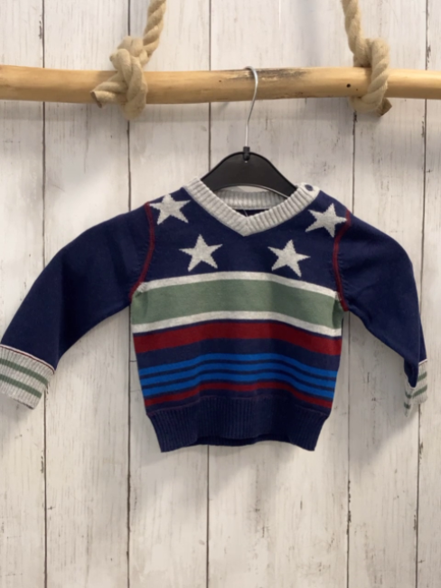 Mexx  Pullover  Gr. 74  blau grau oliv rot hellblaue Streifen hellgraue Sterne 