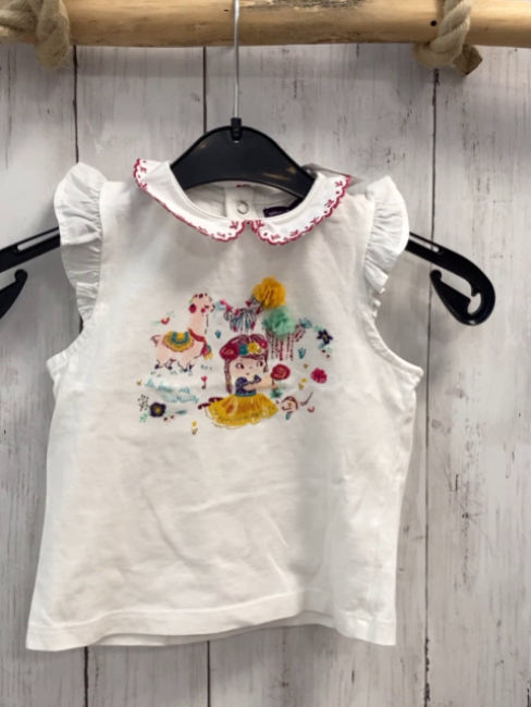 Sergent Major T-Shirt  Gr. 86  weiß Lama Mädchen Kragen mit roter Stickerei 