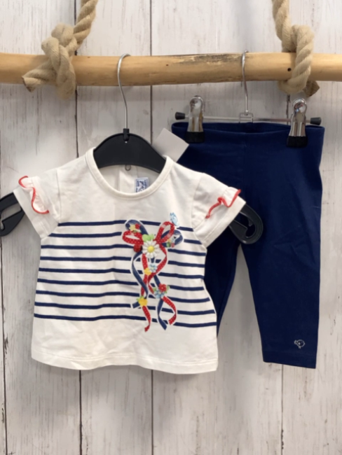 2tlg Mayoral  T-Shirt + Leggings  Gr. 50  weiß blaue Streifen Schleife + blau 