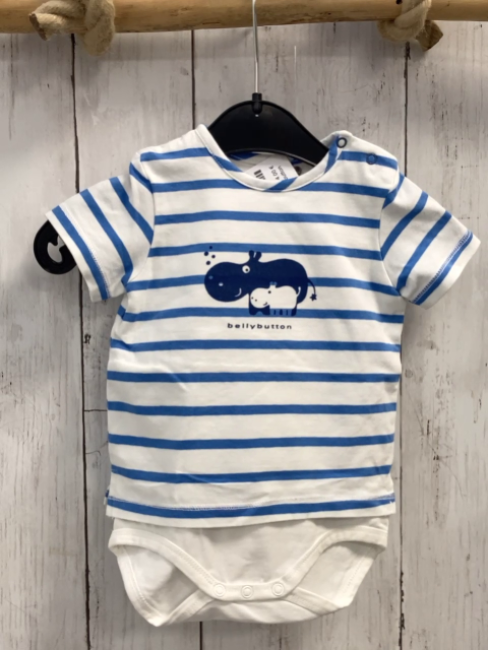 Bellybutton  Playsuit  Gr. 62  weiß hellblaue Streifen Nilpferde 