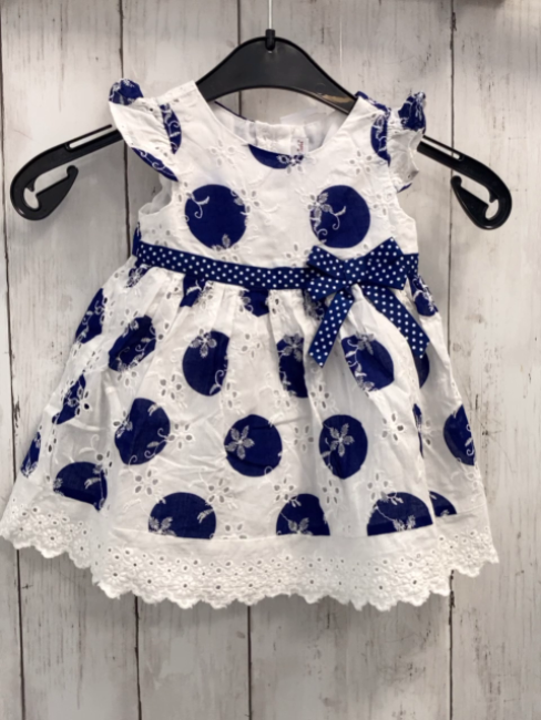 Smart Heart Rose  Kleid  Gr. 68  weiß blaue Punkte Lochstickerei 