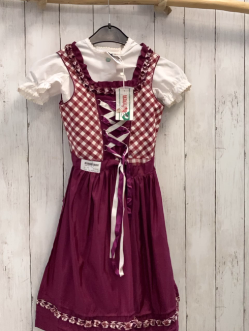 neu Alphorn 3tlg Trachtenkleid + Bluse + Schürze  Gr. 116  bordeauxrot weiß kariert + brombeere + weiß NP 49,99 € reduziert auf 39,99€