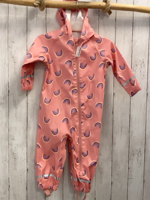   Regenoverall Gr. 92  lachs bunte Bögen Kapuze gummiert 