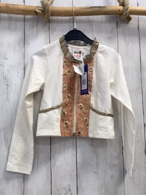 neu Lofts  Sweatjacke  Gr. 116  creme rosa mit gestickten Blumen + goldenen Blättern sand Rüschenkragen NP 44, 95€