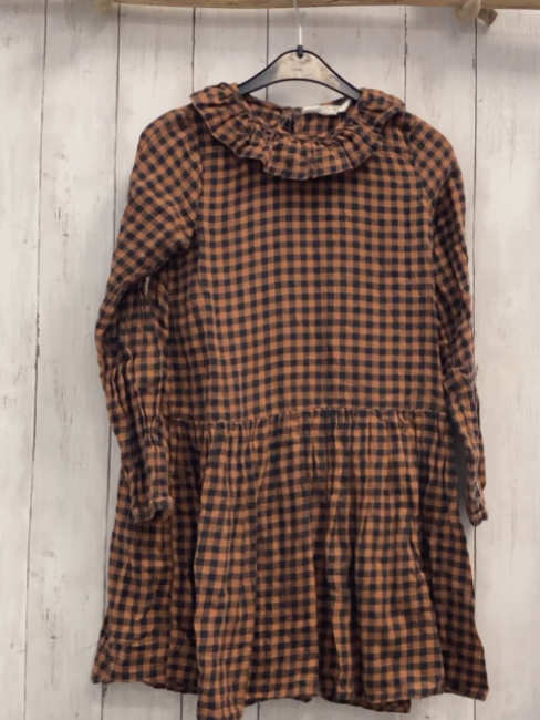 H&M  Kleid  Gr. 140  schwarz ocker kariert Rüschenkragen