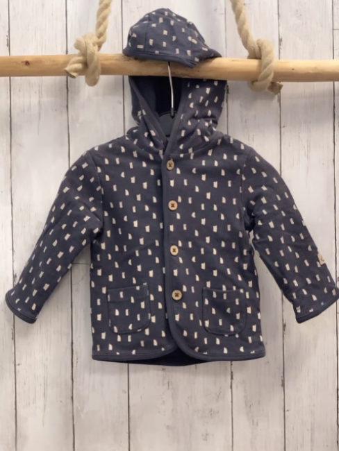   Sweatjacke  Gr. 80  grau hellgraue Rechtece Kapuze 