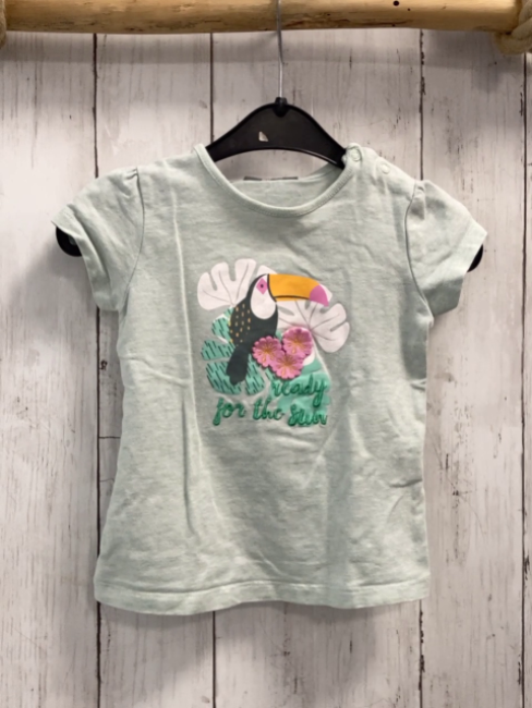 Kanz  T-Shirt  Gr. 80  mint Vogel Blumen Schrift 