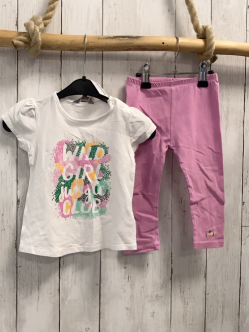 2tlg Kanz  T-Shirt + Leggings  Gr. 86  weiß rosa bunter Druck mit Schrift 