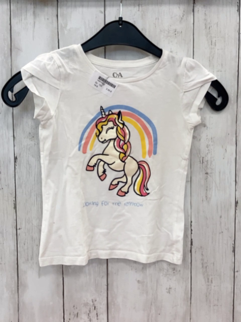  T-Shirt Gr. 122  weiß Einhorn bunter Bogen