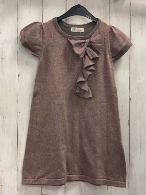 H&M  Kleid  Gr. 122  grau rosa Glitzer meliert Rüschen Strick 