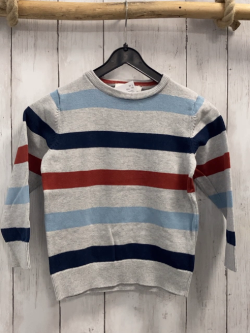   Pullover  Gr. 110  hellgrau hellblau blau rost Streifen Strick 