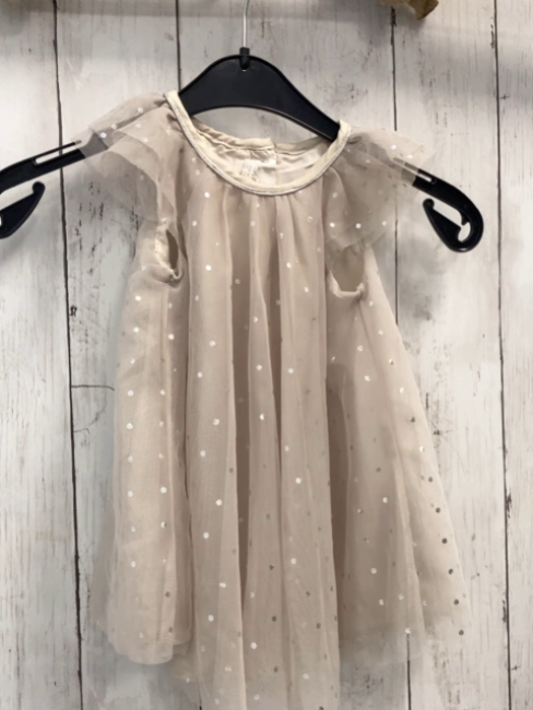 H&M  Kleid  Gr. 68  beige Tüllüberkleid silber Glitzerpunkte 