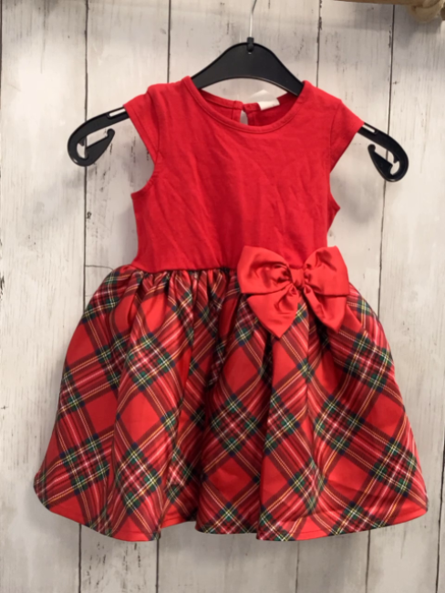 H&M Kleid Gr. 80  rot Schleife + rot grün gelb karierter Rock