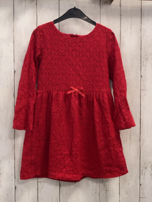 H&M  Kleid  Gr. 122/128  rot Lochstickerei 