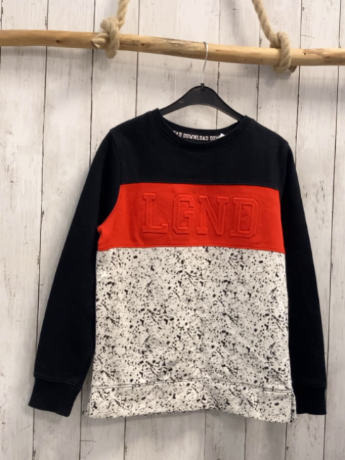   Pullover  Gr. 146/152  schwarz rot +weiß mit schwarzen Punkten 