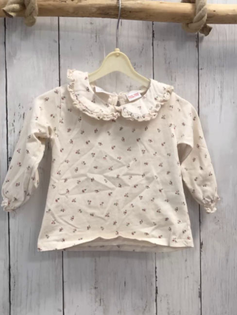 Zara  Langarmshirt  Gr. 68  creme Blumen Kragen mit Rüschenbund 