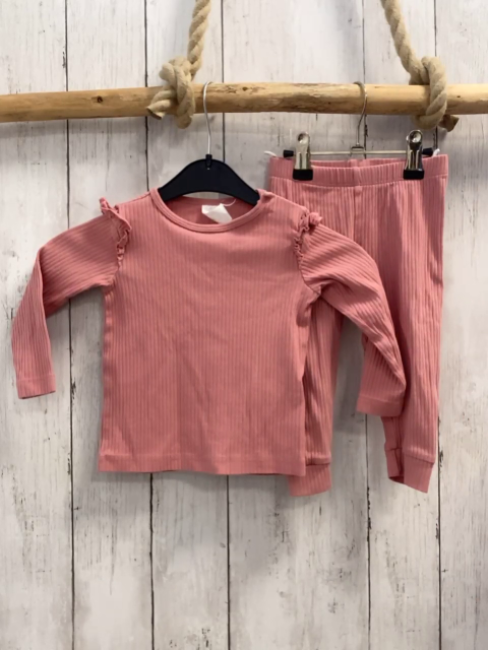2tlg H&M  Langarmshirt + Leggings  Gr. 80  altrosa Rippen Rüschen 
