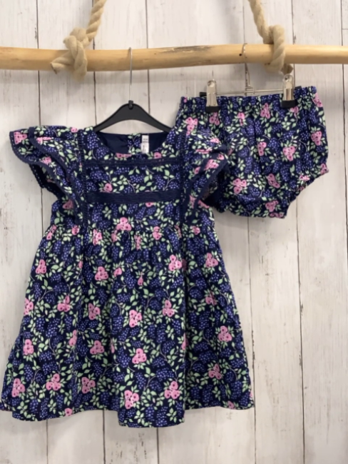 2tlg Sergent Major  Kleid + Höschen  Gr. 86  blau rosa Rosen hellgrüne Blätter 