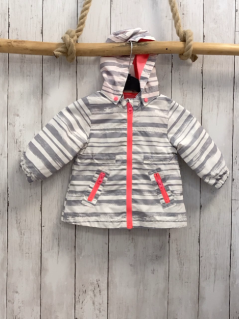 H&M Regenjacke  Gr. 74  weiß graue Streifen Kapuze neonrote Reißverschlüsse 