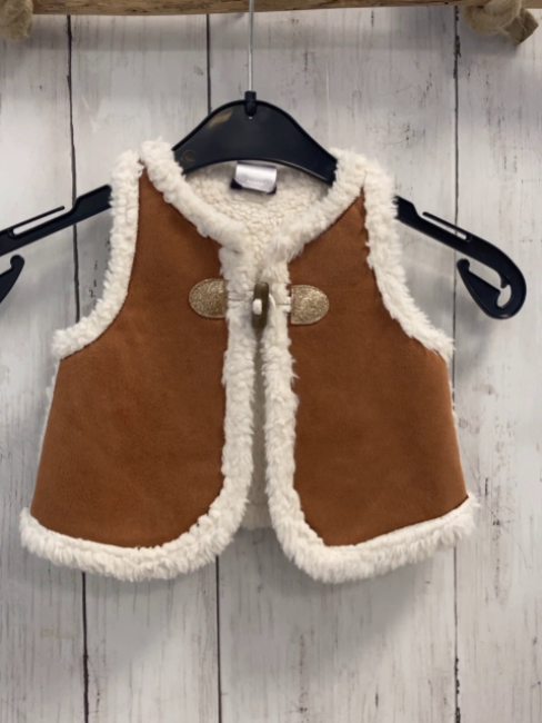 Sergent Major  Weste  Gr. 68  braun Waschleder+ weißer Teddybund 