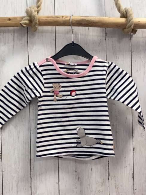 Steiff  Langarmshirt  Gr. 74  weiß schwarze Streifen Seehund Bär rosa Bund 