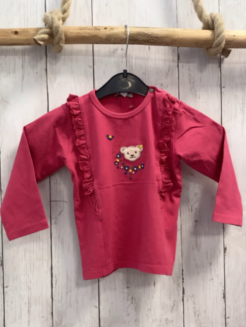 Steiff  Langarmshirt  Gr. 80  pink Plüschbärenkopf Blumen Rüschen 