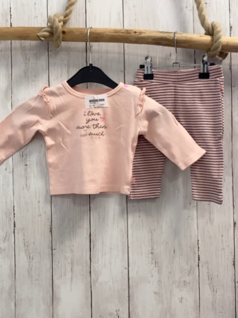 2tlg Staccato  Langarmshirt + Leggings  Gr. 62  rosa Schrift Rüschen + rosa graue Streifen