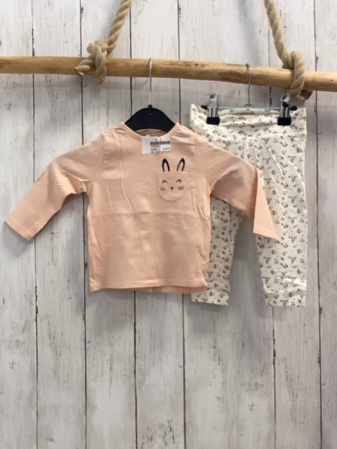 2tlg Vertbaudet  Langarmshirt + Leggings  Gr. 68  rosa Hasengesicht + weiß Blumen 